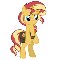 Size: 6000x6000 | Tagged: safe, artist:suramii, sunset shimmer, pony, unicorn, equestria girls, equestria girls specials, g4, my little pony equestria girls: mirror magic, absurd resolution, bipedal, cute, female, in the human world for too long, mare, saddle bag, shimmerbetes, simple background, solo, transparent background, vector