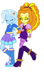Size: 697x1147 | Tagged: safe, artist:ktd1993, adagio dazzle, trixie, equestria girls, g4, boots, clothes, duo, duo female, eyes closed, female, hoodie, lesbian, shipping, shoes, triagio