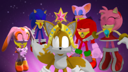 Size: 512x288 | Tagged: safe, artist:harmonybunny2021, pony, 3d, amy rose, cream the rabbit, crossover, elements of harmony, knuckles the echidna, male, miles "tails" prower, mmd, rouge the bat, sonic the hedgehog, sonic the hedgehog (series), the elements in action