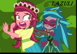 Size: 796x560 | Tagged: safe, artist:lazulifanarts, gaea everfree, gloriosa daisy, equestria girls, g4, base used, duality, self paradox