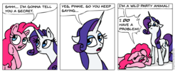 Size: 955x397 | Tagged: safe, artist:gingerfoxy, pinkie pie, rarity, earth pony, pony, unicorn, pony comic generator, g4, comic