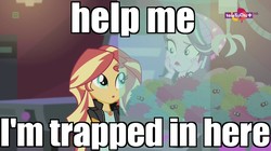 Size: 1136x638 | Tagged: safe, edit, edited screencap, screencap, starlight glimmer, sunset shimmer, equestria girls, equestria girls specials, g4, my little pony equestria girls: mirror magic, canterlot mall, cinema, image macro, meme, teletoon, trapped