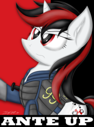 Size: 3000x4026 | Tagged: safe, artist:iflysna94, oc, oc only, oc:blackjack, pony, unicorn, fallout equestria, fallout equestria: project horizons, clothes, female, high res, mare, serious, serious face, solo