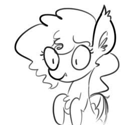Size: 903x907 | Tagged: safe, artist:tjpones, oc, oc only, bat pony, pony, black and white, chest fluff, ear fluff, fangs, grayscale, monochrome, simple background, solo, white background