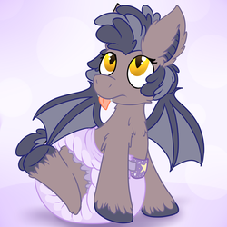 Size: 1000x1000 | Tagged: safe, artist:plinkie_poi, oc, oc only, oc:plinkie poi, bat pony, pony, :p, bat pony oc, diaper, non-baby in diaper, poofy diaper, solo, tongue out, unshorn fetlocks
