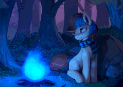 Size: 700x495 | Tagged: safe, artist:rodrigues404, oc, oc only, earth pony, pony, animated, blue flame, cinemagraph, commission, fire, forest, gif, male, night, solo