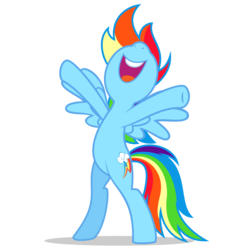 Size: 7000x7000 | Tagged: safe, artist:besttubahorse, rainbow dash, pegasus, pony, g4, .svg available, absurd resolution, bipedal, blue body, blue coat, blue fur, blue pony, blue wings, cheering, cute, dashabetes, female, mare, multicolored hair, multicolored mane, multicolored tail, nose in the air, open mouth, rainbow hair, rainbow tail, simple background, smiling, solo, standing up, tail, transparent background, vector, wings