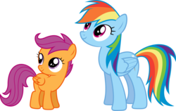 Size: 1126x710 | Tagged: artist needed, source needed, safe, rainbow dash, scootaloo, pegasus, pony, g4, blank flank, female, filly, foal, folded wings, looking up, mare, simple background, transparent background, vector, wings