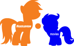 Size: 1126x710 | Tagged: safe, edit, rainbow dash, scootaloo, pony, g4, logo parody, mirrored, nickelodeon, nickelodeon movies, silhouette, simple background, transparent background, vector