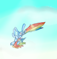 Size: 2851x2959 | Tagged: safe, artist:littlecrazygirl14, rainbow dash, pegasus, pony, g4, female, flying, high res, mare, sky, solo, upside down, windswept mane