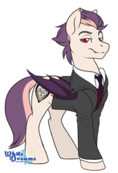 Size: 2545x3726 | Tagged: safe, artist:xwhitedreamsx, oc, oc only, oc:sweet velvet, bat pony, pony, clothes, high res, male, rule 63, simple background, solo, stallion, suit, transparent background