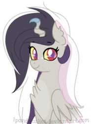 Size: 399x540 | Tagged: safe, artist:ipandacakes, oc, oc only, oc:topsy turvy, draconequus, hybrid, female, interspecies offspring, offspring, parent:discord, parent:princess celestia, parents:dislestia, simple background, solo, transparent background
