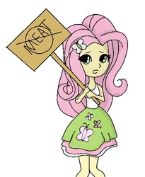 Size: 427x522 | Tagged: artist needed, safe, fluttershy, equestria girls, g4, female, protest, sign, solo
