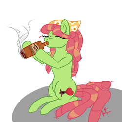 Size: 2000x2000 | Tagged: artist needed, source needed, safe, tree hugger, pony, g4, alcohol, beer, female, high res, smoking beer, solo, wat