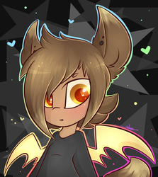 Size: 1764x1979 | Tagged: safe, artist:ashee, oc, oc only, oc:scotch, bat pony, pony, colored pupils, ear piercing, jumper, piercing, solo, wingding eyes