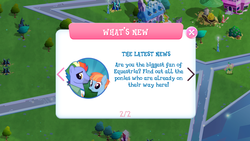 Size: 1136x640 | Tagged: safe, gameloft, screencap, bow hothoof, fluttershy, windy whistles, pegasus, pony, g4, parental glideance, crystal empire, rainbow dash's parents, text