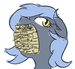 Size: 451x411 | Tagged: safe, artist:wenni, oc, oc only, oc:panne, bat pony, pony, bust, derp, fangs, female, food, french fries, gentlemen, meme, simple background, solo, that pony sure does love fries, white background