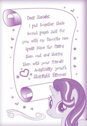 Size: 529x767 | Tagged: safe, starlight glimmer, pony, unicorn, g4, my little pony chapter books, my little pony: starlight glimmer and the secret suite, book, female, looking at you, smiling, solo, text