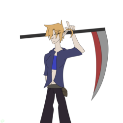 Size: 1688x1688 | Tagged: safe, artist:moonakart13, artist:moonaknight13, oc, oc only, human, clothes, humanized, sack, scythe, simple background, solo, transparent background, weapon