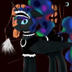 Size: 3000x3000 | Tagged: safe, artist:ruanshi, nightmare moon, alicorn, pony, g4, blushing, clothes, female, high res, maid, solo