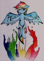 Size: 2442x3352 | Tagged: safe, artist:coffytacotuesday, rainbow dash, pony, g4, female, flying, high res, paint, solo, traditional art