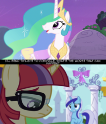 Size: 1280x1497 | Tagged: safe, screencap, minuette, moondancer, princess celestia, pony, amending fences, celestial advice, g4, psyga's alternate pony scenes