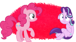 Size: 3564x1964 | Tagged: safe, artist:starlightglummer, pinkie pie, starlight glimmer, pony, unicorn, g4, duo, floppy ears, sitting, vector, •~•