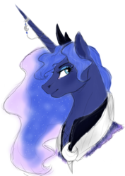 Size: 1165x1648 | Tagged: safe, artist:colourssx, princess luna, pony, g4, bust, female, horn, horn jewelry, jewelry, portrait, simple background, solo