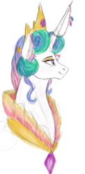 Size: 790x1623 | Tagged: safe, artist:colourssx, princess celestia, pony, g4, bust, crown, female, horn, horn jewelry, jewelry, portrait, regalia, simple background, solo, white background