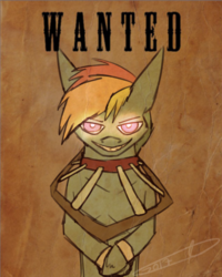 Size: 1280x1600 | Tagged: safe, artist:bexdrey, rainbow dash, pony, g4, ask, ask-distorted-dash, distorted dash, glowing eyes, handcuffed, tumblr, wanted poster