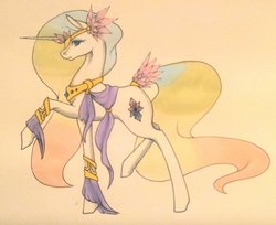 Size: 1024x834 | Tagged: safe, artist:oneiria-fylakas, oc, oc only, oc:crysta, pony, unicorn, cloth, female, mare, raised hoof, solo, traditional art