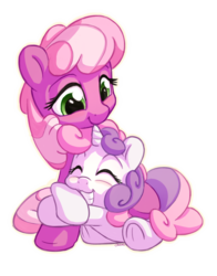 Size: 1100x1400 | Tagged: safe, artist:bobdude0, cheerilee, sweetie belle, earth pony, pony, unicorn, g4, cheeribetes, cute, diasweetes, duo, duo female, eyes closed, female, filly, happy, hug, mare, simple background, smiling, transparent background, underhoof