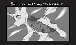 Size: 1000x604 | Tagged: safe, artist:dagmell, oc, oc only, pony, commission, monochrome, solo, your character here