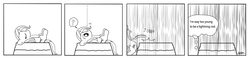 Size: 4300x1000 | Tagged: safe, artist:avchonline, trixie, pony, unicorn, g4, black and white, comic, doghouse, female, grayscale, high res, mare, monochrome, peanuts (comic), rain, reference, sketch, sleeping, snoopy, solo, thought bubble