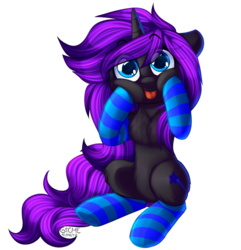 Size: 1925x2000 | Tagged: safe, artist:gicme, oc, oc only, pony, unicorn, chest fluff, clothes, cute, female, silly, silly pony, simple background, socks, striped socks, tongue out, transparent background, ych result