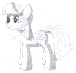 Size: 1408x1338 | Tagged: safe, artist:aafh, twilight sparkle, pony, unicorn, g4, female, grayscale, monochrome, simple background, smiling, solo, traditional art, white background