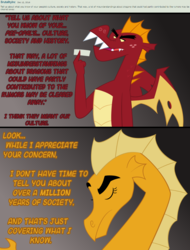Size: 678x892 | Tagged: safe, artist:queencold, garble, oc, oc:caldera, dragon, ask caldera, g4, ask, dialogue, dragon oc, dragoness, duo, female, gray background, male, mother, mother and son, simple background, teenaged dragon, tumblr