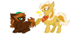 Size: 2900x1300 | Tagged: safe, artist:arxielle, oc, oc only, oc:brittle biscuit, oc:charred chocolate, earth pony, pony, angry, bandana, cheek fluff, colored eyelashes, colored pupils, commission, duo, ear fluff, female, fluffy, lidded eyes, looking at you, looking down, lying down, meh, open mouth, prone, raised hoof, sharp teeth, simple background, sisters, standing, teeth, transparent background, unamused, yelling