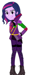 Size: 601x1328 | Tagged: dead source, safe, artist:shabrina025, twilight sparkle, equestria girls, g4, bad, clothes swap, descendants, descendants wicked world, disney, female, haircut, mal bertha, simple background, smiling, solo, transparent background