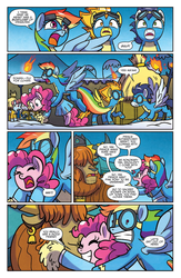 Size: 1041x1600 | Tagged: safe, artist:agnes garbowska, idw, official comic, bow hothoof, pinkie pie, prince rutherford, rainbow dash, soarin', spitfire, windy whistles, earth pony, pegasus, pony, yak, friendship is magic #55, g4, not asking for trouble, spoiler:comic, attack, female, male, mare, preview, rainbow dash's parents, stallion, wonderbolts