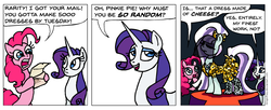 Size: 945x387 | Tagged: safe, artist:gingerfoxy, coloratura, pinkie pie, rarity, earth pony, pony, unicorn, pony comic generator, g4, cheese, clothes, comic, countess coloratura, dress, food, irony, letter
