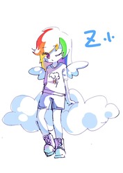 Size: 905x1280 | Tagged: safe, artist:x-zeko-x, rainbow dash, human, equestria girls, g4, cloud, converse, female, humanized, shoes, simple background, solo, white background, winged humanization, wings