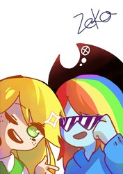 Size: 905x1280 | Tagged: safe, artist:x-zeko-x, applejack, rainbow dash, equestria girls, g4, simple background, sunglasses, white background