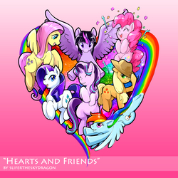 Size: 1000x1000 | Tagged: safe, artist:slifertheskydragon, applejack, fluttershy, pinkie pie, rainbow dash, rarity, starlight glimmer, twilight sparkle, alicorn, earth pony, pegasus, pony, unicorn, g4, eyes closed, mane six, open mouth, twilight sparkle (alicorn)