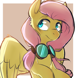 Size: 777x794 | Tagged: safe, artist:suplolnope, fluttershy, pony, g4, female, goggles, looking away, looking sideways, solo, spread wings, wings
