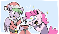 Size: 719x415 | Tagged: safe, artist:pixelspaiki, pinkie pie, earth pony, pony, g4, christmas, female, holiday, santa claus, toy