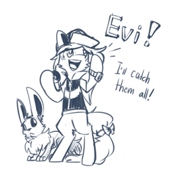 Size: 500x500 | Tagged: safe, artist:suplolnope, eevee, pony, bipedal, clothes, monochrome, poké ball, pokémon