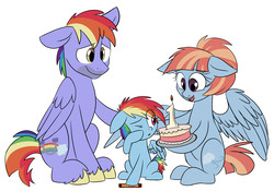 Size: 4188x2937 | Tagged: safe, artist:chub-wub, bow hothoof, rainbow dash, windy whistles, pegasus, pony, g4, parental glideance, cake, comforting, crying, cute, family, female, filly, filly rainbow dash, food, heartwarming, high res, male, mare, participation ribbon, rainbow dash's parents, simple background, stallion, sticker, teary eyes, white background, wholesome, younger