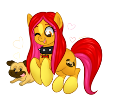 Size: 5000x4000 | Tagged: safe, artist:kaikururu, oc, oc only, oc:puggie pomft, dog, pony, absurd resolution, collar, duo, simple background, transparent background