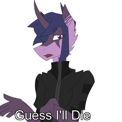 Size: 1688x1688 | Tagged: safe, artist:moonakart13, artist:moonaknight13, twilight sparkle, oc, oc:twilight night, anthro, g4, clothes, female, guess i'll die, jacket, leather jacket, markings, meme, solo, text